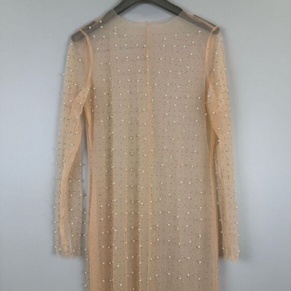 Louatui Women's Mesh Pearl Cover Up See Through Long Sleeve Dress Summer Swimwea - Picture 6 of 11